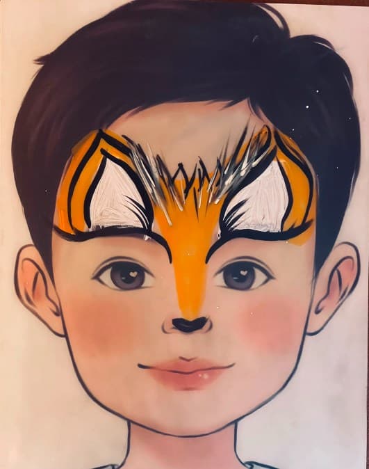 Oranje vos-schmink met oortjes op het voorhoofd en neusje
